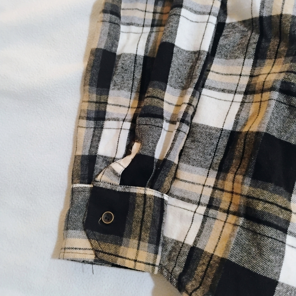 Men's Plaid Button Down Shirt in Black, White, and Tan - Picture 2 of 8